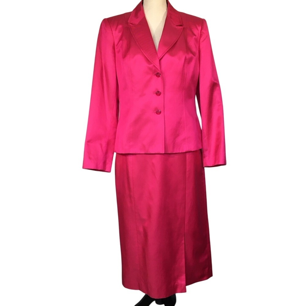 Vintage Barbiecore Hot Pink Silk &‎ Cotton Blingy Skirt Suit